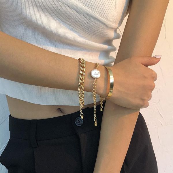 link, chain simple gold cuban curb chunky thick bracelets set 2021 punk pearl pendant twist thin bangles hand jewelry decoration, Black
link, chain simple gold cuban curb chunky thick bracelets set 2021 punk pearl pendant twist thin bangles hand jewelry decoration, Black