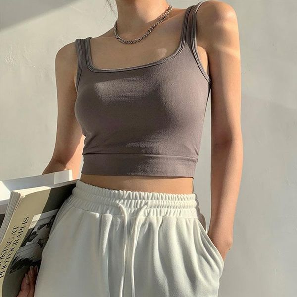 women's tanks & camis 2021 women summer crop sleeveless tank short cotton u collar bar club vest 5 colors, White 
women's tanks & camis 2021 women summer crop sleeveless tank short cotton u collar bar club vest 5 colors, White