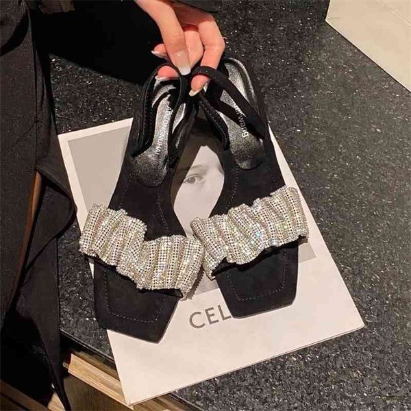 2021 new diamond high heel sandals ultra fine heel square sandals, Black
2021 new diamond high heel sandals ultra fine heel square sandals, Black