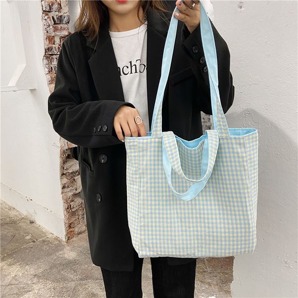 simple plaid women foldable shoulder bags double side ladies reusable canvas shopping handbags large capacity female casual tote
simple plaid women foldable shoulder bags double side ladies reusable canvas shopping handbags large capacity female casual tote