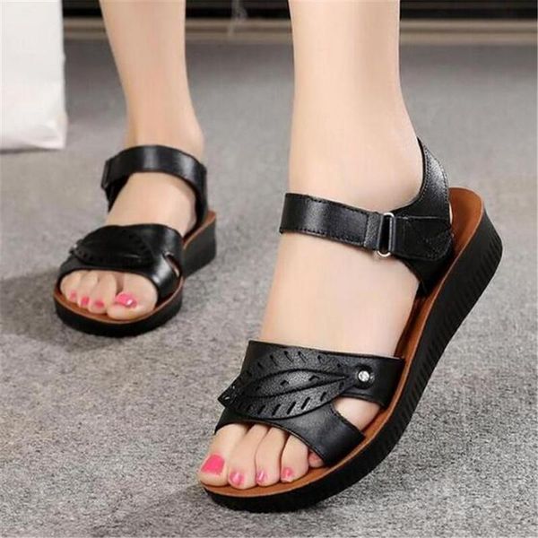 sandals summer peep toe genuine leather comfort flat soft shoes for women ladies wedges, Black
sandals summer peep toe genuine leather comfort flat soft shoes for women ladies wedges, Black