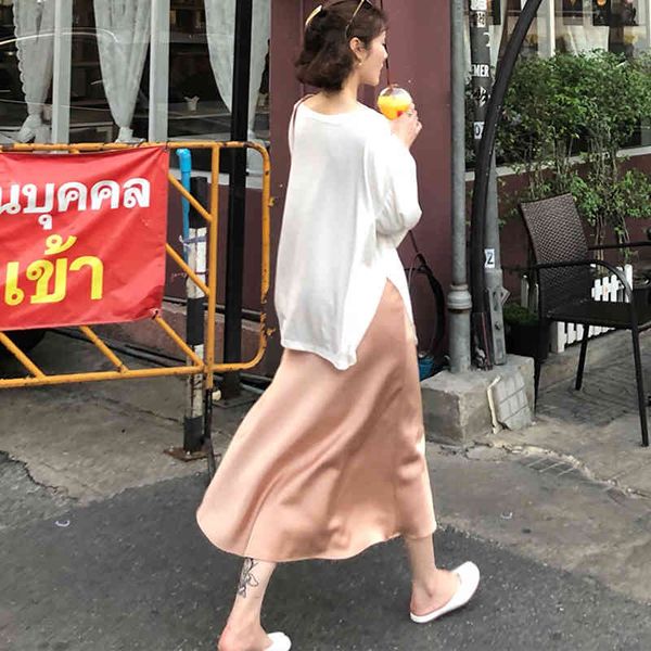 high waist skirt satin elegant women pink casual a-line midi long s for silk summer 210428, Black
high waist skirt satin elegant women pink casual a-line midi long s for silk summer 210428, Black