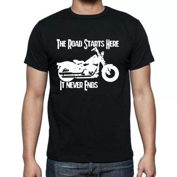 motorcycle the road starts here it never ends tee t-shirt all sizes and colors, White;black
motorcycle the road starts here it never ends tee t-shirt all sizes and colors, White;black
