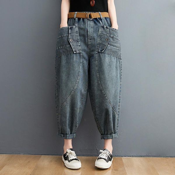 women's jeans 6525 patchwork personalize street bleached ripped double pocket elastic waist nine-point denim pants, Blue
women's jeans 6525 patchwork personalize street bleached ripped double pocket elastic waist nine-point denim pants, Blue