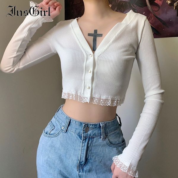 insgirl gothic dark black punk lace patchwork knitted t-shirt women long sleeve v-neck slim street bottom cardigan female, White
insgirl gothic dark black punk lace patchwork knitted t-shirt women long sleeve v-neck slim street bottom cardigan female, White