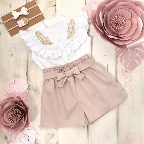 newborn kid baby girls feather summer vest pants shorts outfits clothes, White 
newborn kid baby girls feather summer vest pants shorts outfits clothes, White