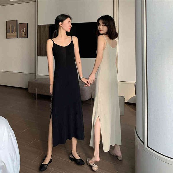 women maxi sling v-neck dress sleeveless black long knitted evening party dresses, Black;gray