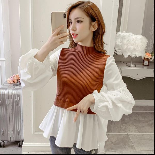 korean fashion knit stitching womens shirt false two pieces lantern sleeve kawaii ladies high neck peplum ruffle blouse, White
korean fashion knit stitching womens shirt false two pieces lantern sleeve kawaii ladies high neck peplum ruffle blouse, White
