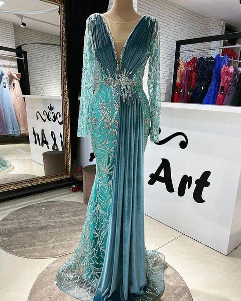 2021 arabic velvet mermaid prom dresses luxury beading sequined pleats long sleeve women formal evening gowns, Black
2021 arabic velvet mermaid prom dresses luxury beading sequined pleats long sleeve women formal evening gowns, Black