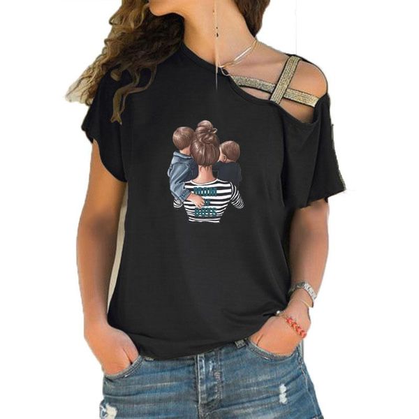 women's t-shirt striped boys cute mom crown mother mama print funny teeshirt women short sleeve loose irregular skew cross bandage tee, White
women's t-shirt striped boys cute mom crown mother mama print funny teeshirt women short sleeve loose irregular skew cross bandage tee, White