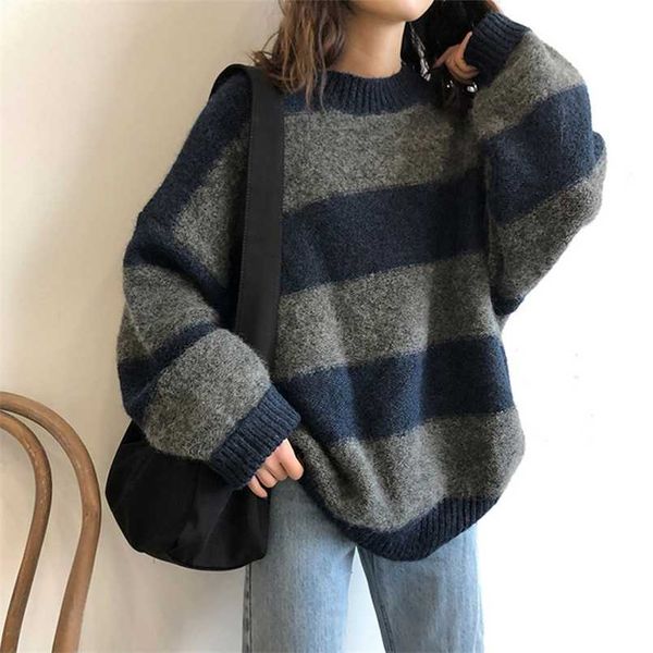 men women sweaters striped knit jumper sweater retro hip hop pullovers oversize lazy oaf fashion pull femme 211215, White;black
men women sweaters striped knit jumper sweater retro hip hop pullovers oversize lazy oaf fashion pull femme 211215, White;black