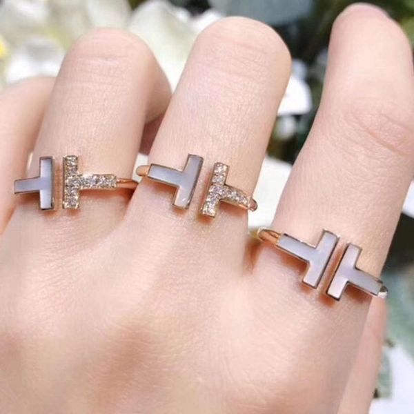 family double t white shell 925 sterling silver plated 18k rose gold with diamond ring, Black
family double t white shell 925 sterling silver plated 18k rose gold with diamond ring, Black