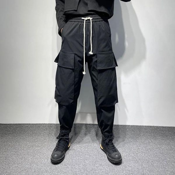 men's pants casual banded trousers autumn personalized large pocket design loose style work clothes leggings, Black
men's pants casual banded trousers autumn personalized large pocket design loose style work clothes leggings, Black