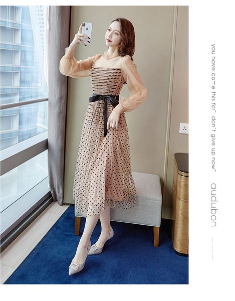 2021 a line retro mesh gauze lace-up polka dot long sleeve high waist pleated es women party, Black;gray
2021 a line retro mesh gauze lace-up polka dot long sleeve high waist pleated es women party, Black;gray