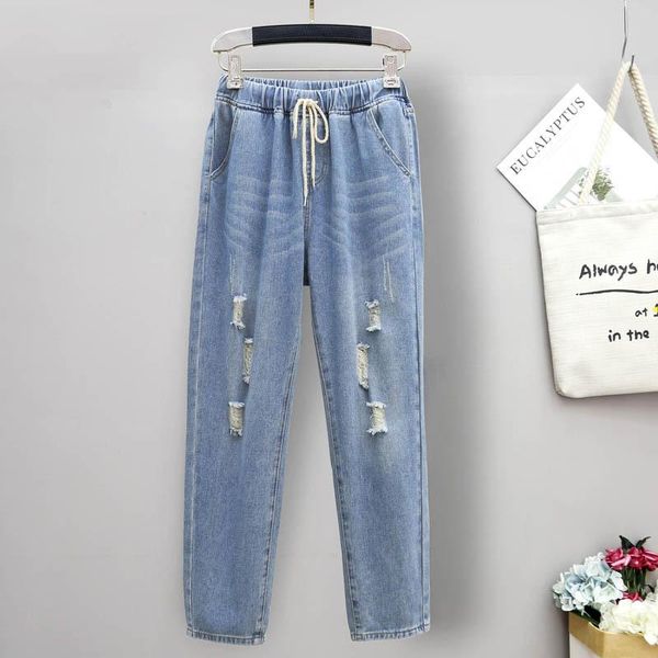 women's jeans 2101 summer plus sized thin 5xl harem for women high waist drawstring ripped loose casual female nine-point pants trouser, Blue
women's jeans 2101 summer plus sized thin 5xl harem for women high waist drawstring ripped loose casual female nine-point pants trouser, Blue