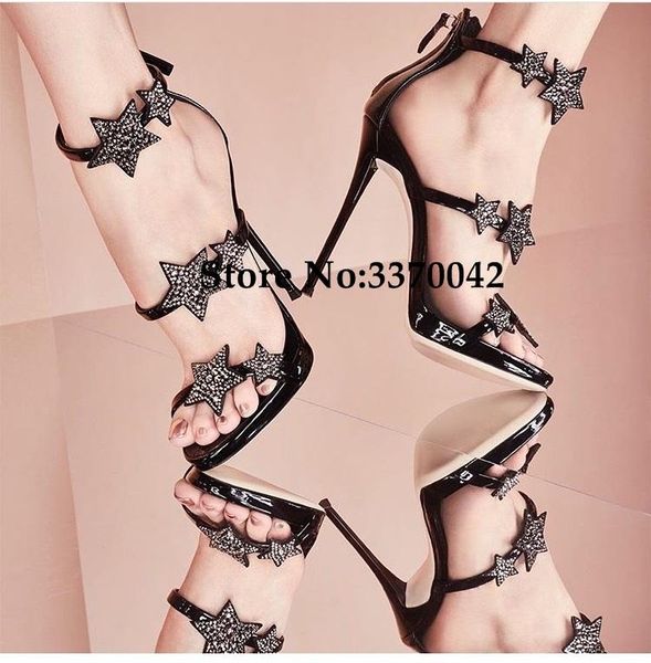 elegant crystal star sandal high heel metallic leather stiletto sandals open toe cut-out platform summer dress shoes woman, Black
elegant crystal star sandal high heel metallic leather stiletto sandals open toe cut-out platform summer dress shoes woman, Black