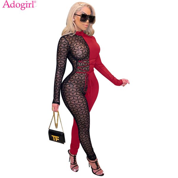 adogirl sheer mesh patchwork women lace up jumpsuit turtleneck long sleeve one piece overall night club party romper, Black;white
adogirl sheer mesh patchwork women lace up jumpsuit turtleneck long sleeve one piece overall night club party romper, Black;white