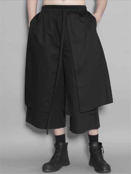 men's pants autumn solid color elastic waist super loose fake two layer stitching casual large size nine minutes wide leg, Black
men's pants autumn solid color elastic waist super loose fake two layer stitching casual large size nine minutes wide leg, Black