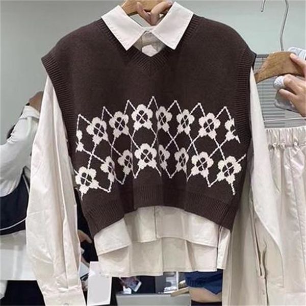 retro literary college style rhombus v-neck contrast knitted vest brown vest 210709, White
retro literary college style rhombus v-neck contrast knitted vest brown vest 210709, White