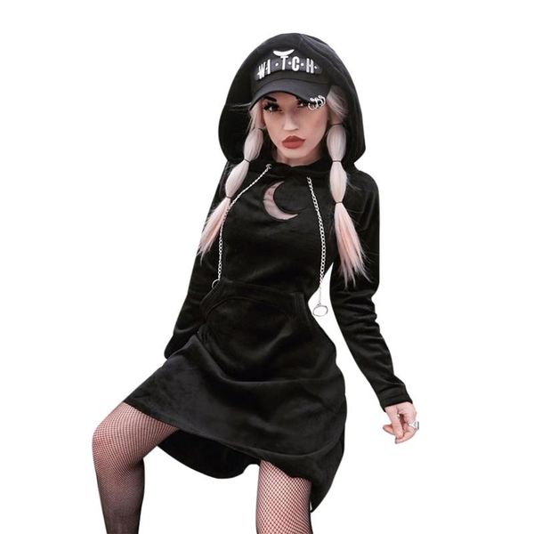 women irregular hooded dress, adults long sleeve moon embroidered one-piece with front pocket chain women's hoodies & sweatshirts, Black
women irregular hooded dress, adults long sleeve moon embroidered one-piece with front pocket chain women's hoodies & sweatshirts, Black