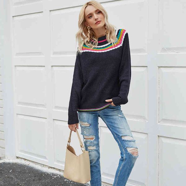 sweaters women rainbow striped collar casual o-neck long sleeve knitted clothing ladies puls size vintage sweater, White;black
sweaters women rainbow striped collar casual o-neck long sleeve knitted clothing ladies puls size vintage sweater, White;black
