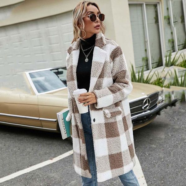 women's fur & faux autumn winter coat women long checkered plaid jacket fluffy teddy female plush 2021, Black
women's fur & faux autumn winter coat women long checkered plaid jacket fluffy teddy female plush 2021, Black