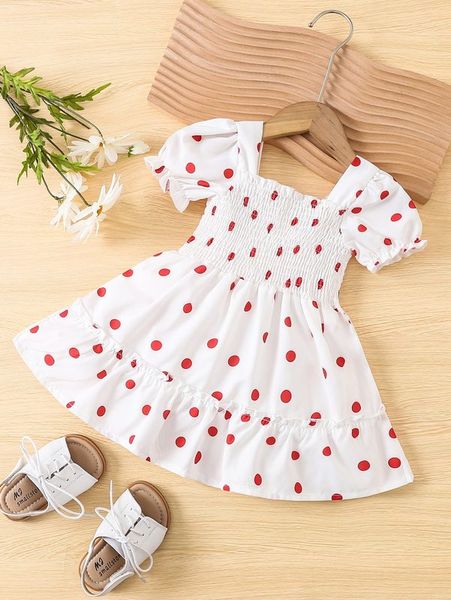 baby polka dot puff sleeve shirred square neck ruffle hem dress she, Red;yellow
baby polka dot puff sleeve shirred square neck ruffle hem dress she, Red;yellow