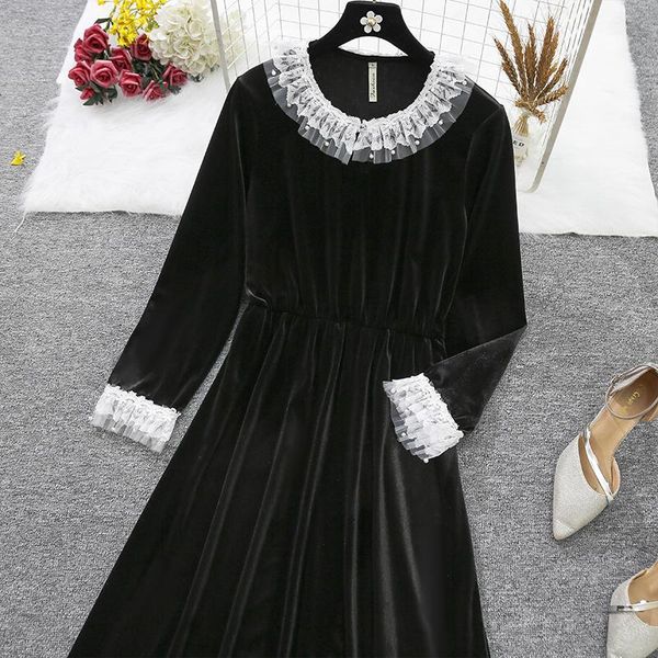 casual dresses black lace pleuche long sleeved midi plus large size oversize korean fashion kawaii women's elegant autumn 2021 clothing, Black;gray
casual dresses black lace pleuche long sleeved midi plus large size oversize korean fashion kawaii women's elegant autumn 2021 clothing, Black;gray