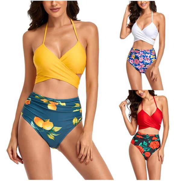 women's swimwear halter neck high waist women floral print swimsuit shorts bikini set cross bandage bathing suit bikinis 2021 mujer, White;black
women's swimwear halter neck high waist women floral print swimsuit shorts bikini set cross bandage bathing suit bikinis 2021 mujer, White;black