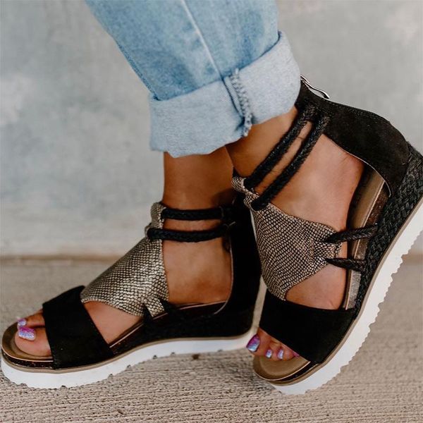 sandals summer women's rome wedges heel ladies shoes snake print zipper woman thick bottom open toe female footwear, Black
sandals summer women's rome wedges heel ladies shoes snake print zipper woman thick bottom open toe female footwear, Black