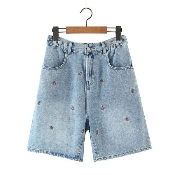 women's shorts bear embroidered elastic high waist denim straight large summer 2021, White;black
women's shorts bear embroidered elastic high waist denim straight large summer 2021, White;black