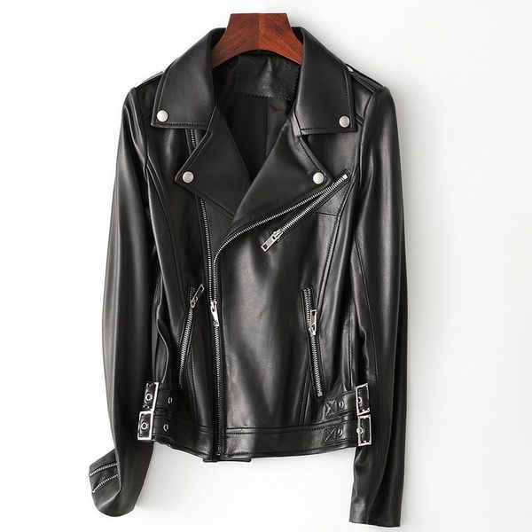 women's leather & faux women white real jacket long sleeve slim zipper genuine coat ladies streetwear sheepskin casual harajuku clothes, Black
women's leather & faux women white real jacket long sleeve slim zipper genuine coat ladies streetwear sheepskin casual harajuku clothes, Black