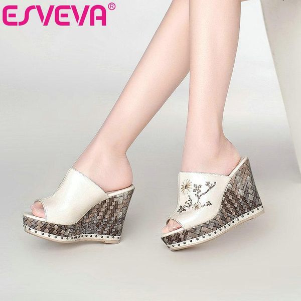 sandals esveva 2021 wedge high heel peep toe slip on women shoes cow leather slingback fashion sandal summer ladies pumps size 34-39, Black
sandals esveva 2021 wedge high heel peep toe slip on women shoes cow leather slingback fashion sandal summer ladies pumps size 34-39, Black