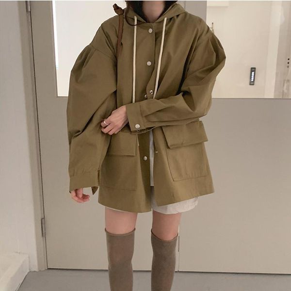 autumn versatile mid long solid color loose bubble sleeve hooded windbreaker coat 2021 lady fashion big pocket women's trench coats, Tan;black
autumn versatile mid long solid color loose bubble sleeve hooded windbreaker coat 2021 lady fashion big pocket women's trench coats, Tan;black