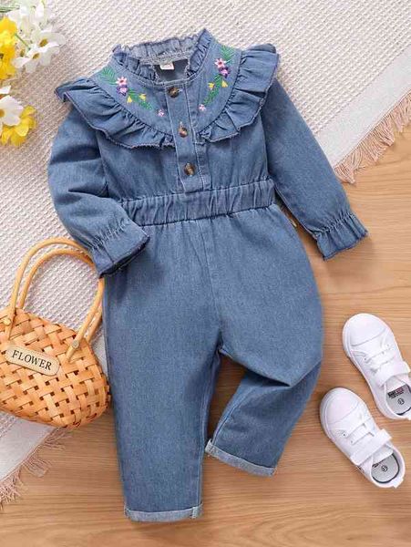 baby floral embroidery ruffle trim flounce sleeve denim jumpsuit she, Blue
baby floral embroidery ruffle trim flounce sleeve denim jumpsuit she, Blue