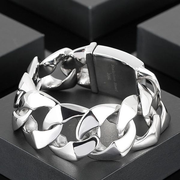 link, chain 31mm heavy geometric jewelry punk rock fashion trendy wide curb cuban link charm bangle men stainless steel bike bracelet, Black
link, chain 31mm heavy geometric jewelry punk rock fashion trendy wide curb cuban link charm bangle men stainless steel bike bracelet, Black