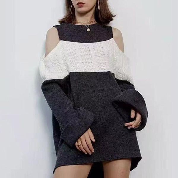 women's sweaters irregular oversized sweater long autumn winter women crew neck off shoulder plus size pullover loose knitwear, White;black
women's sweaters irregular oversized sweater long autumn winter women crew neck off shoulder plus size pullover loose knitwear, White;black