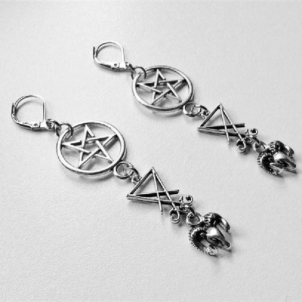 dangle & chandelier gothic inverted pentagram sigil of lucifer ram goat head earrings drop set goth statement fashion rock jewelry women gif, Silver
dangle & chandelier gothic inverted pentagram sigil of lucifer ram goat head earrings drop set goth statement fashion rock jewelry women gif, Silver