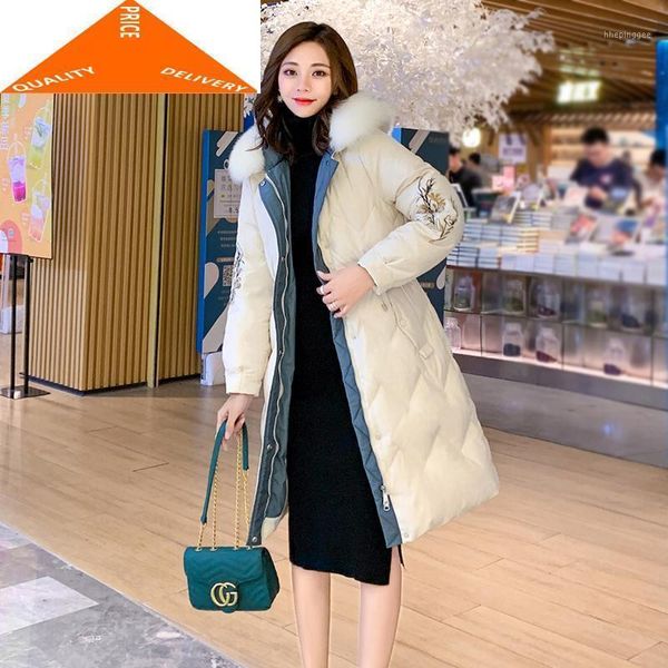 women's & parkas jacket fashion winter women large fur hood down coat female long embroidery parka ladies elegant outwear hiver 920901, Black
women's & parkas jacket fashion winter women large fur hood down coat female long embroidery parka ladies elegant outwear hiver 920901, Black