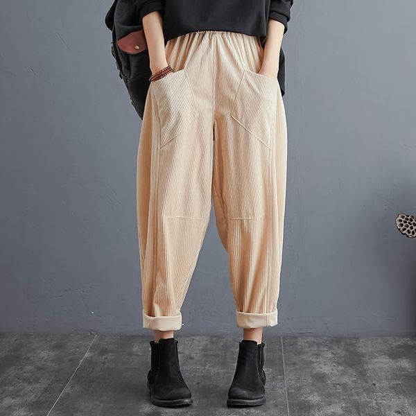 pants women solid color autumn large size corduroy harem style loose artistic elastic waist women's & capris, Black;white
pants women solid color autumn large size corduroy harem style loose artistic elastic waist women's & capris, Black;white
