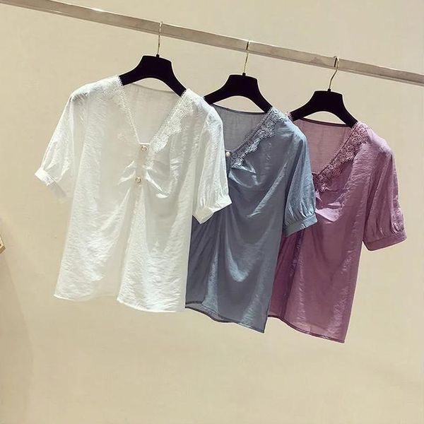 women's blouses & shirts women fashion v-neck lace blouse lady short-sleeved loose chiffon shirt, White
women's blouses & shirts women fashion v-neck lace blouse lady short-sleeved loose chiffon shirt, White