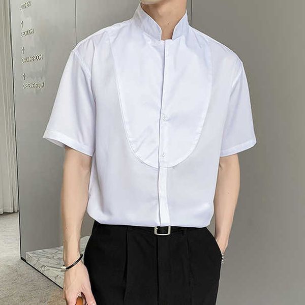 british style shirt men short sleeve stand-up collar vintage shirt solid clolor loose streetwear social party chemise homme 210527, White;black
british style shirt men short sleeve stand-up collar vintage shirt solid clolor loose streetwear social party chemise homme 210527, White;black