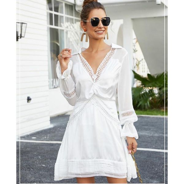 casual dresses hollow out white dress women mini chiffon semi-sheer plunge v-neck long sleeve crochet lace lantern patchwork, Black;gray
casual dresses hollow out white dress women mini chiffon semi-sheer plunge v-neck long sleeve crochet lace lantern patchwork, Black;gray