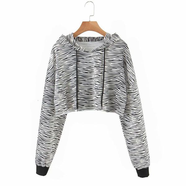 shorts long-sleeved zebra print casual short hooded chic women's korean version drawstring female sweatshirt, White;black 
shorts long-sleeved zebra print casual short hooded chic women's korean version drawstring female sweatshirt, White;black