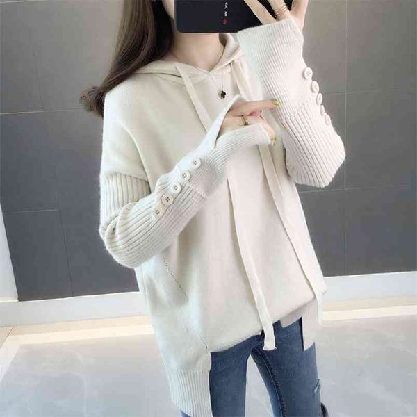 women's sweater spring and autumn loose hooded knit bottoming solid color long sleeve 210427, White;black
women's sweater spring and autumn loose hooded knit bottoming solid color long sleeve 210427, White;black