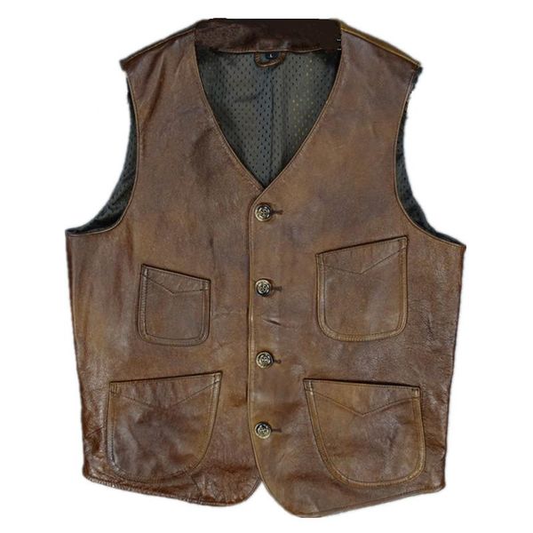 men's vests 2021 vintage brown men casual leather single breasted plus size xxxxl genuine cowhide autumn s natural vest, Black;white
men's vests 2021 vintage brown men casual leather single breasted plus size xxxxl genuine cowhide autumn s natural vest, Black;white