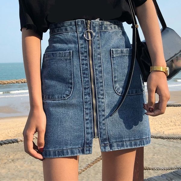 fashion women high waist mini female a line solid denim skirts summer zipper casual, Black
fashion women high waist mini female a line solid denim skirts summer zipper casual, Black