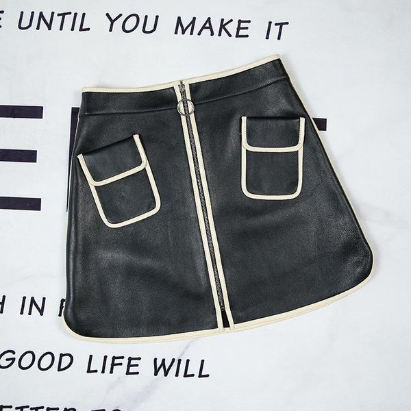 factory arrival women fashion genuine leather skirt with pocket skirts, Black
factory arrival women fashion genuine leather skirt with pocket skirts, Black