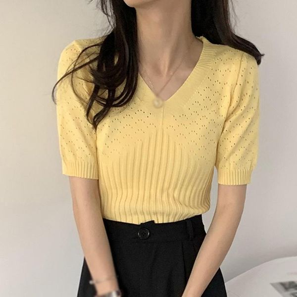 women's t-shirt women knitting crop t-shirts vintage short sleeve v neck casual solid t shirt korean style stripes top, White
women's t-shirt women knitting crop t-shirts vintage short sleeve v neck casual solid t shirt korean style stripes top, White