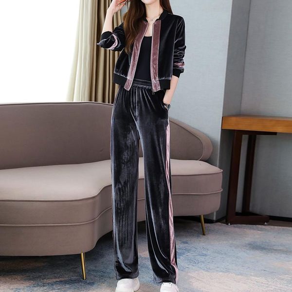 casual dresses autumn winter korean tracksuit women velvet slim fashion sports femme elastic waist wide leg pants set short coat thz3, Black;gray
casual dresses autumn winter korean tracksuit women velvet slim fashion sports femme elastic waist wide leg pants set short coat thz3, Black;gray